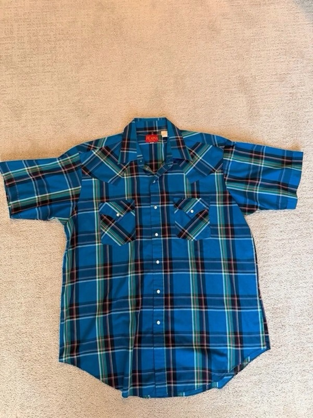 Express Men’s Teal Blue Plaid Short-Sleeve Button-Down Shirt - Picture 1 of 1